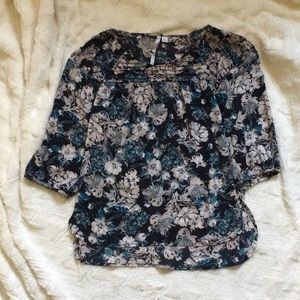 LC Lauren Conrad blue black floral sheer top sz m